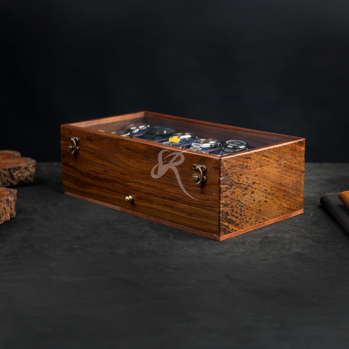 Free Personalized Rosewood watch box with drawer, Custom Father's Day Gift, Superior Men's Watch Display Case, Best Gift for him