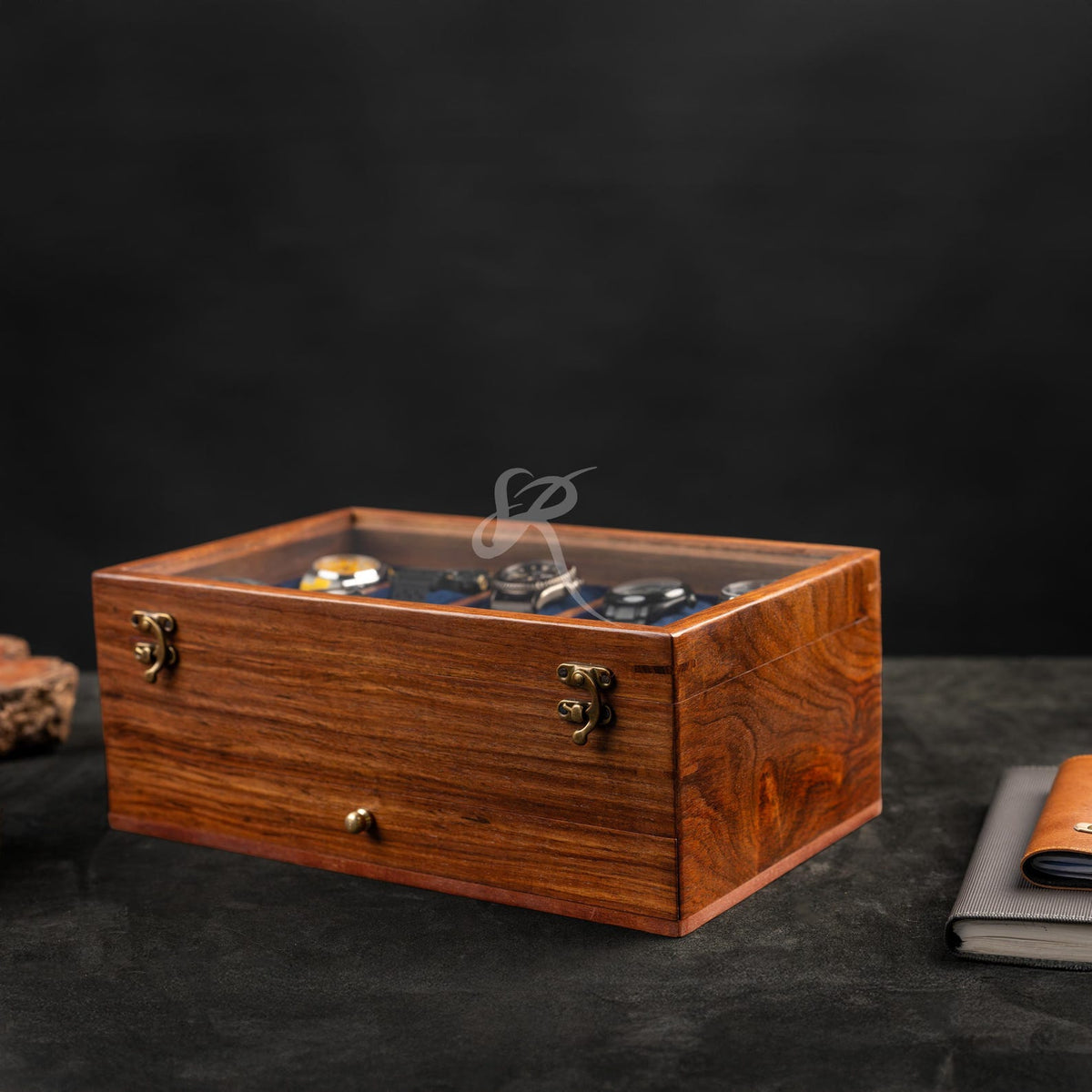 Mens Watch Box, Personalized Rosewood watch box with drawer, Custom Father's Day Gift, Superior Men's Watch Display Case Best Gift for him