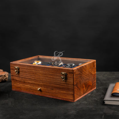 Mens Watch Box, Personalized Rosewood watch box with drawer, Custom Father's Day Gift, Superior Men's Watch Display Case Best Gift for him