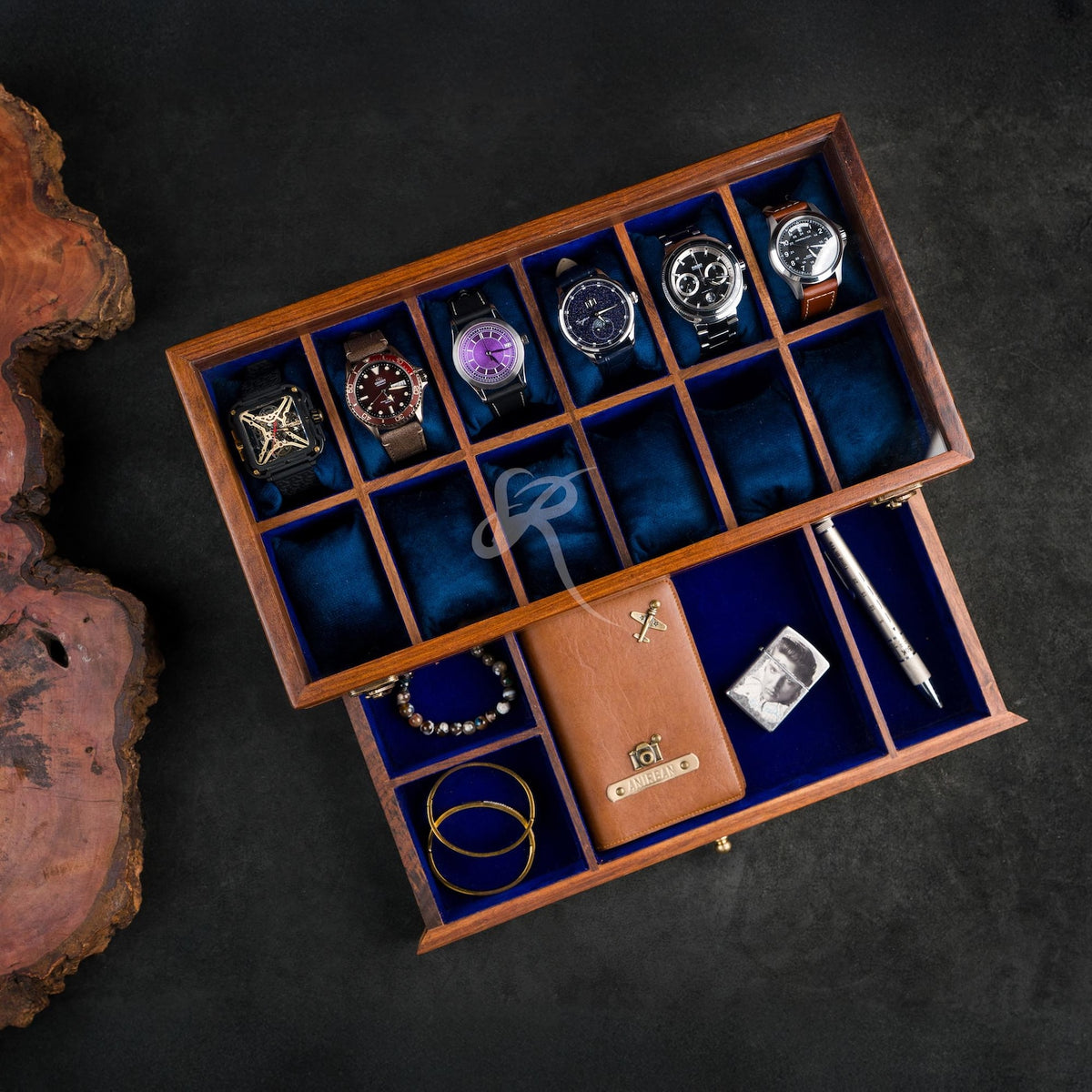 Mens Watch Box, Personalized Rosewood watch box with drawer, Custom Father's Day Gift, Superior Men's Watch Display Case Best Gift for him