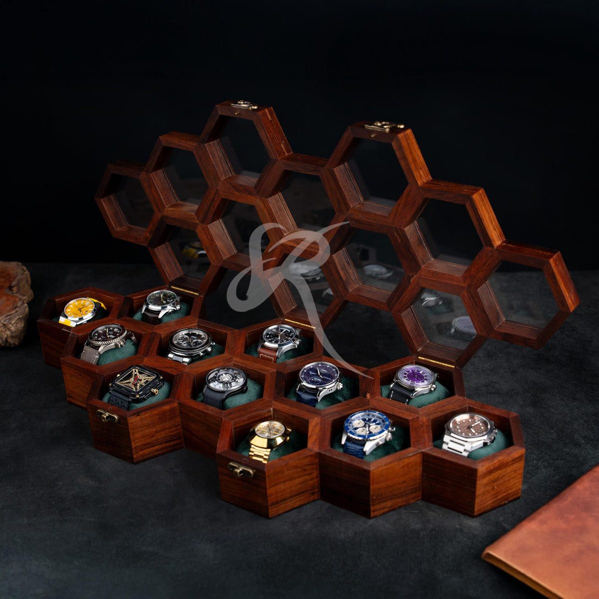 Handmade Vintage Wall Mounted Wooden Watch Box for Men & Women, Hanging Rosewood Watch Organizer, Wrist Watch Storage Case, Jewelry Holder