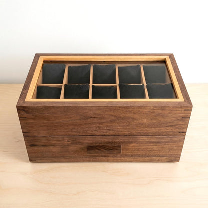 Watch Box with Drawer with 20 pockets-Dark walnut-Handmade