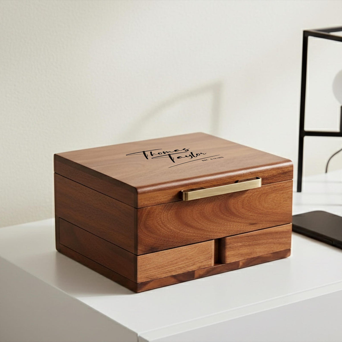 Engraved Wood Watch Box for Men Jewelry and Watch Box with Drawer Mens Valet Organizer 8 Slot Storage Organizer 50th Birthday Gift for Him