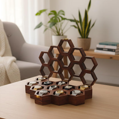 Handmade Vintage Watch Box, Wooden Watch Display Case for Men, Anniversary or Groomsmen Gift, Jewelry Box - Rosewood, Honeycomb Design