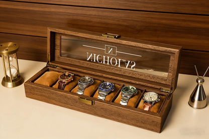 Custom Watch Box,6-Slot Leather Watch Box for Men- 2 Layers with Drawer,Anniversary for Him, Gifts for Men、Dad,Gifts for Men Watch
