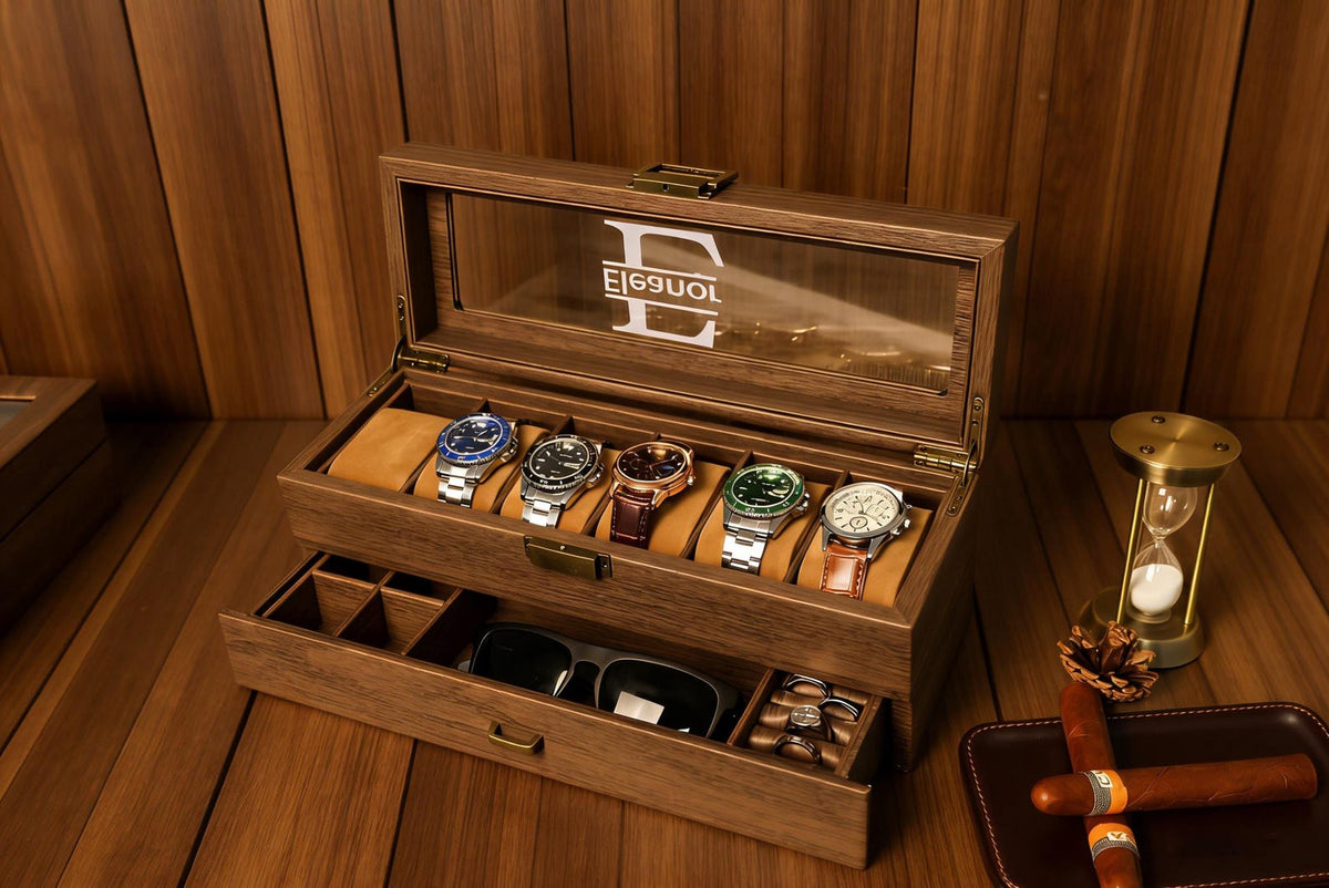 Custom Watch Box,6-Slot Leather Watch Box for Men- 2 Layers with Drawer,Anniversary for Him, Gifts for Men、Dad,Gifts for Men Watch