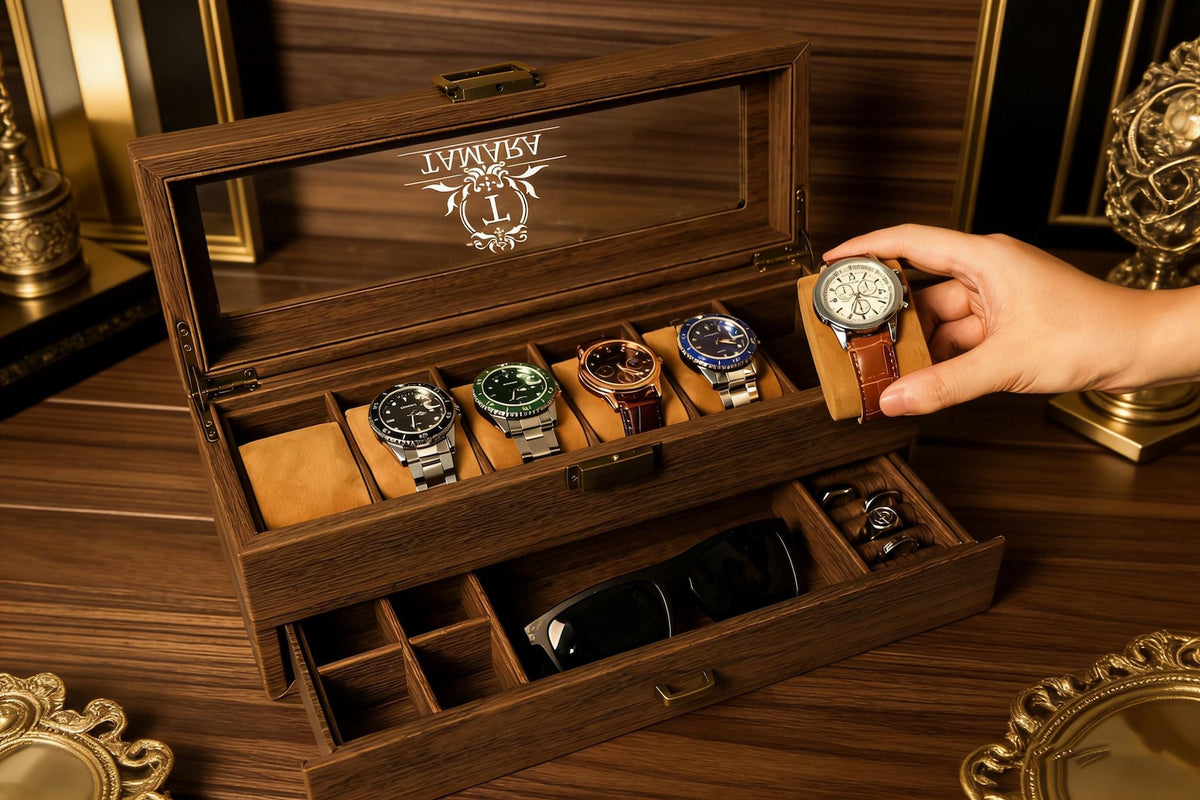Custom Watch Box,6-Slot Leather Watch Box for Men- 2 Layers with Drawer,Anniversary for Him, Gifts for Men、Dad,Gifts for Men Watch