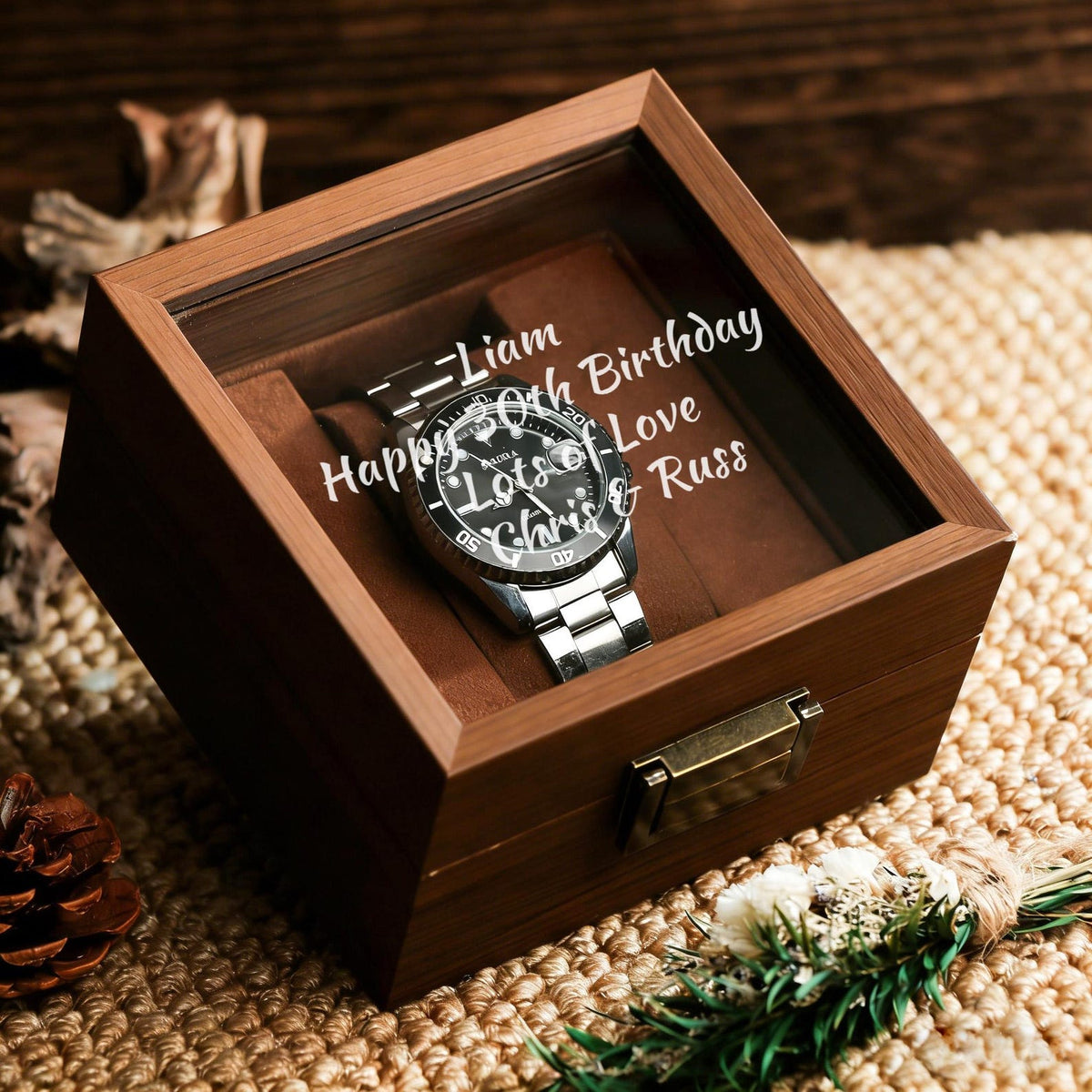 Personalized Engraved Wood Watch Box, Engraved Glass Box, Gifts for Boyfriends, Gifts for Him, Wedding Gifts for Men, Gifts for Husbands