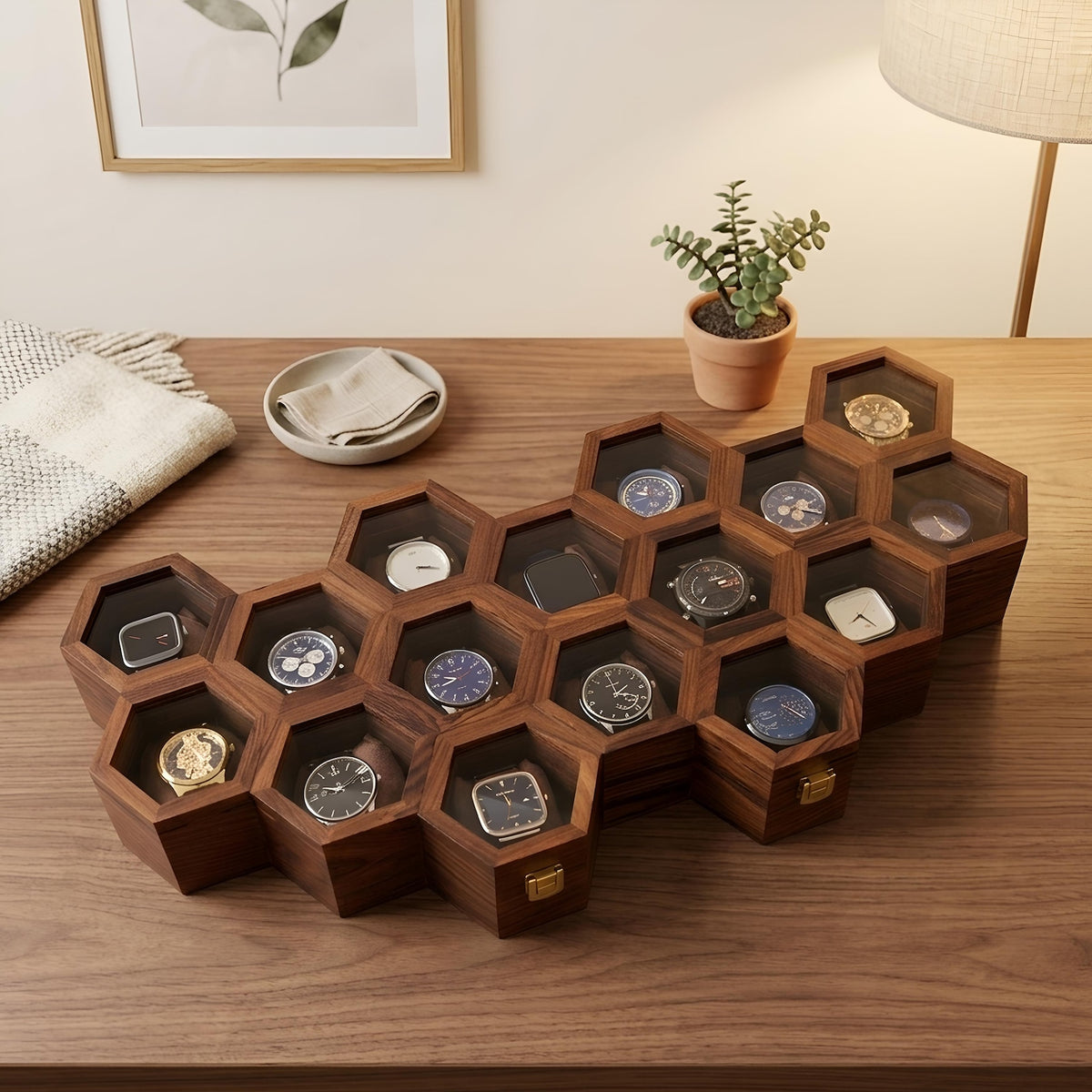 Wood Watch Box for Men, Wooden Watch Storage Organizer, Display Case, Jewelry Box for Women - Christmas Gift, 13 Slots