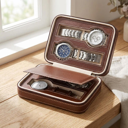 Personalized Leather Watch Display Box – 2, 4, or 8 Slot Travel Case