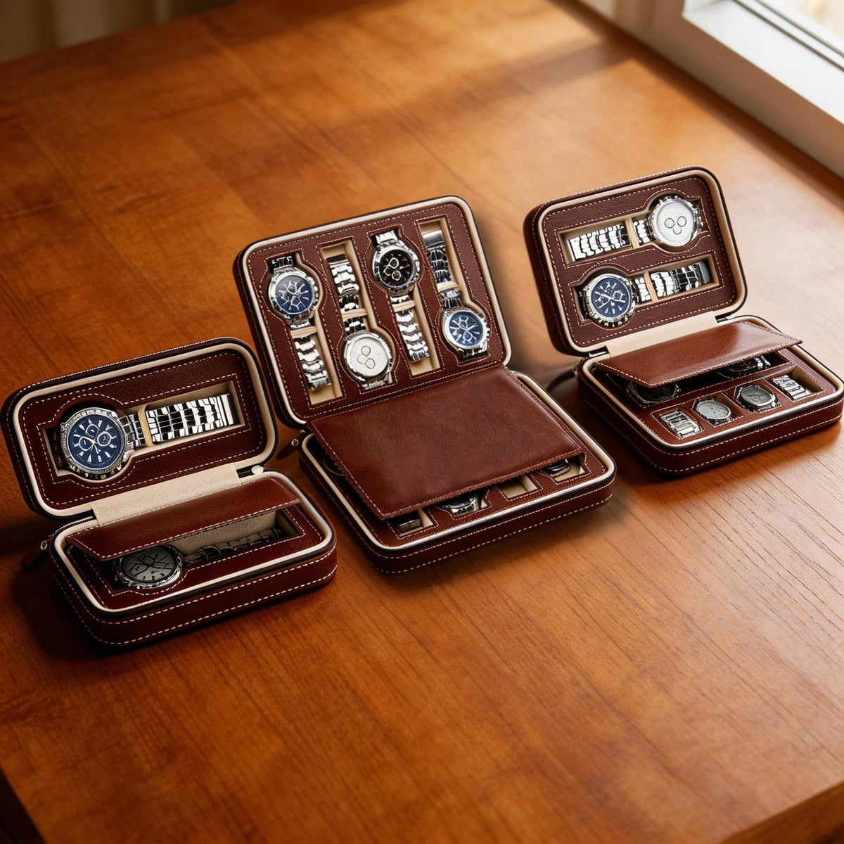 Personalized Leather Watch Display Box – 2, 4, or 8 Slot Travel Case