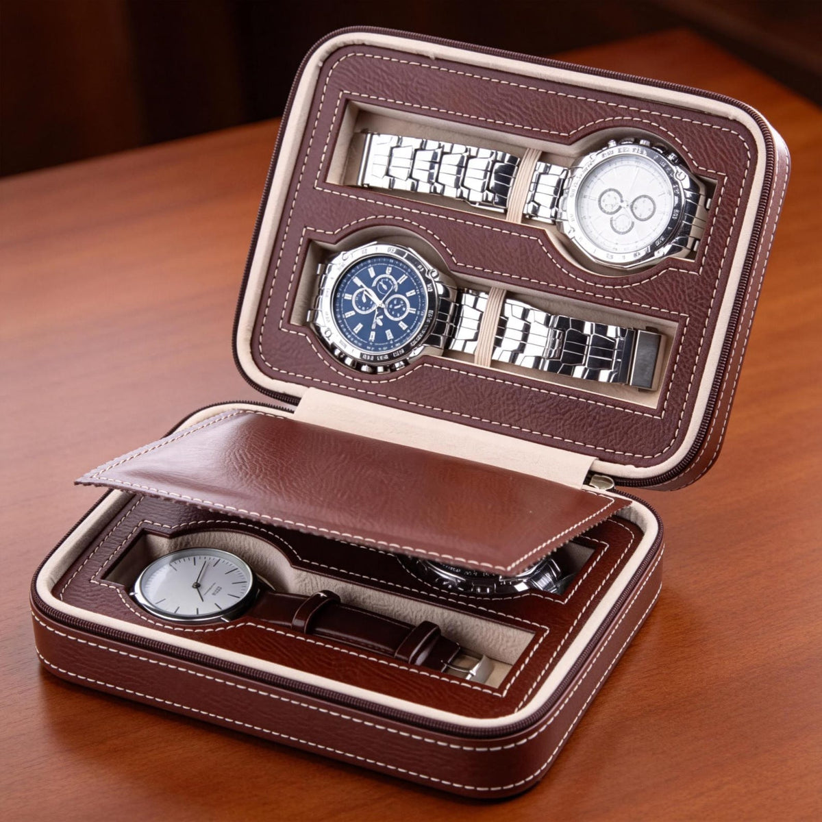 Personalized Leather Watch Display Box – 2, 4, or 8 Slot Travel Case