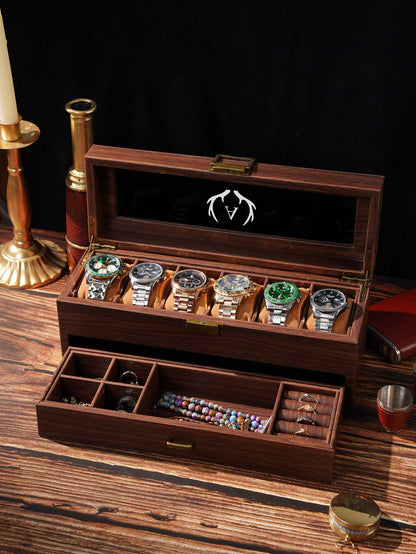 Personalized Engraved Watch Box, 2-Layered Wood Box , Custom Men Jewelry Case, Birthday Gifts, Anniversary Gifts For Men, Gifts for husband