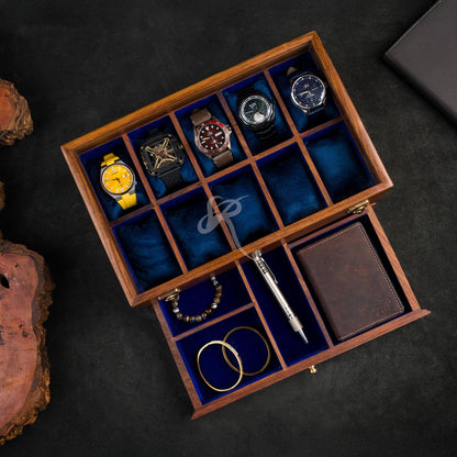 Free Personalized Rosewood watch box with drawer, Custom Father's Day Gift, Superior Men's Watch Display Case, Best Gift for him