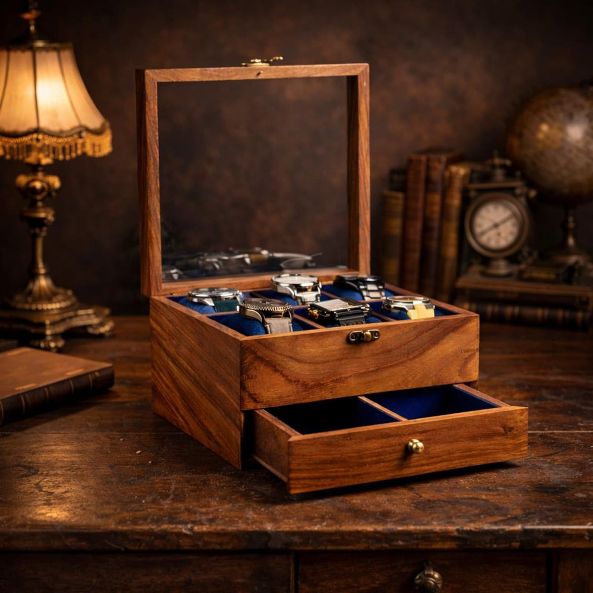 Free Personalized Rosewood watch box with drawer, Custom Father's Day Gift, Superior Men's Watch Display Case, Best Gift for him