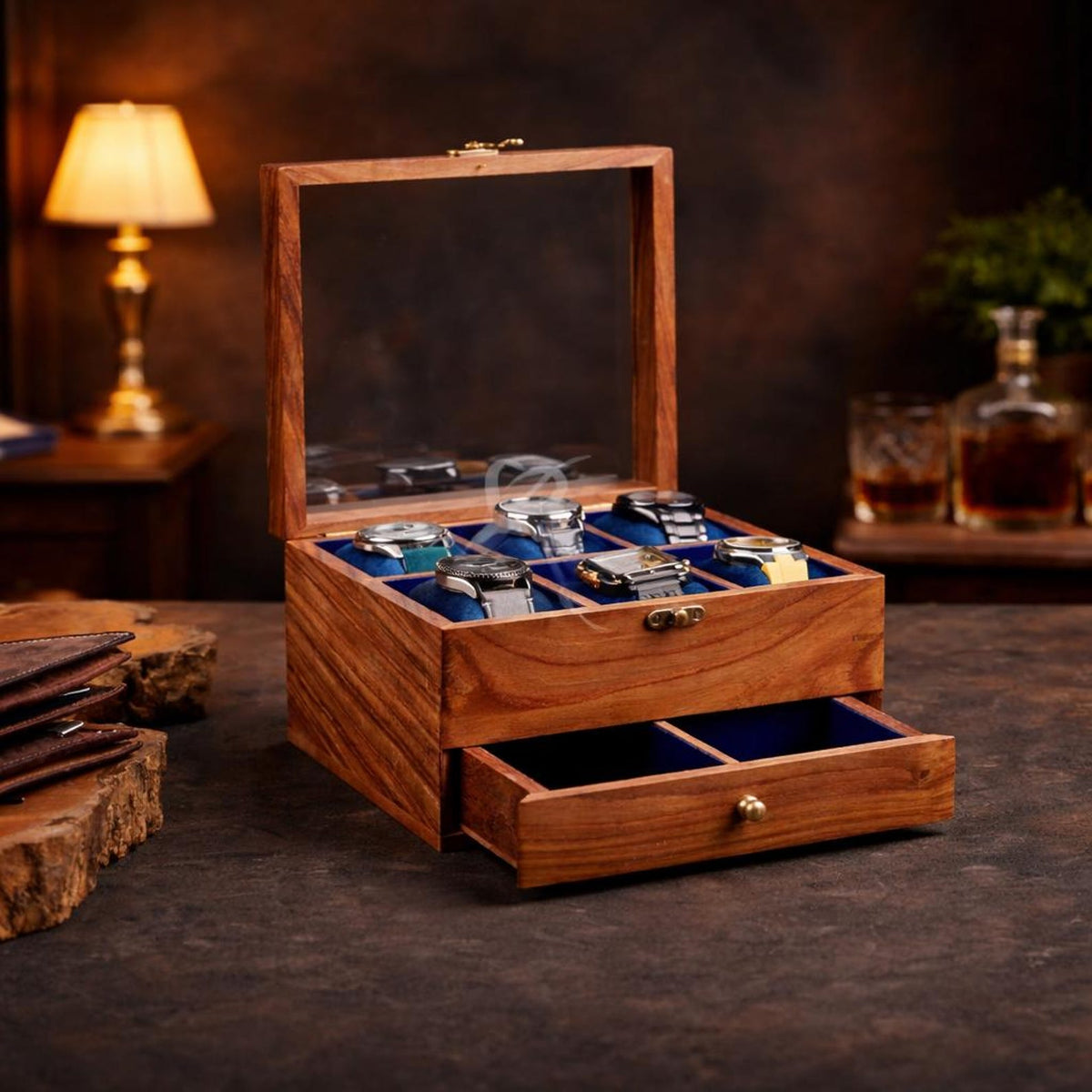 Mens Watch Box, Personalized Rosewood watch box with drawer, Custom Father's Day Gift, Superior Men's Watch Display Case Best Gift for him