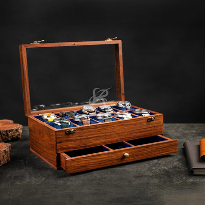 Mens Watch Box, Personalized Rosewood watch box with drawer, Custom Father's Day Gift, Superior Men's Watch Display Case Best Gift for him