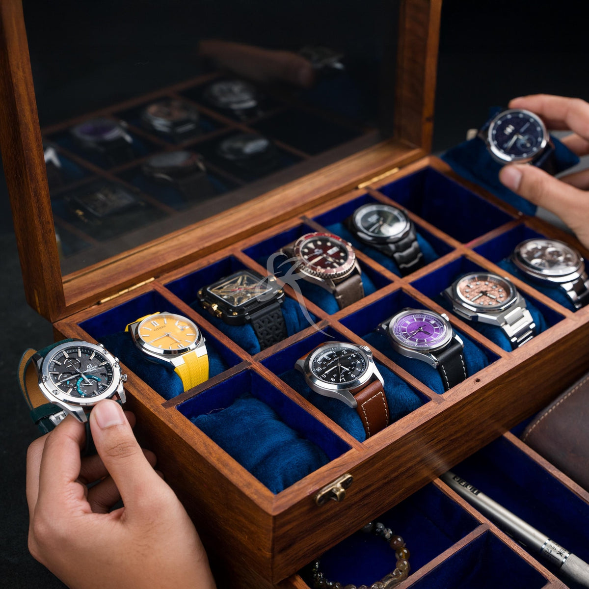 Mens Watch Box, Personalized Rosewood watch box with drawer, Custom Father's Day Gift, Superior Men's Watch Display Case Best Gift for him