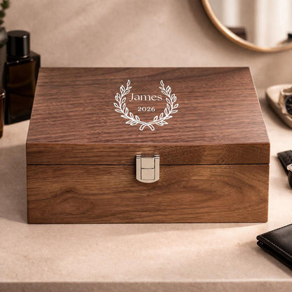 Personalized Walnut Watch Box with Glass or Wood Lid, Custom Watch Organizer 3 4 6 8 10 Slot Wooden Watch Storage Case Gift for Men Father