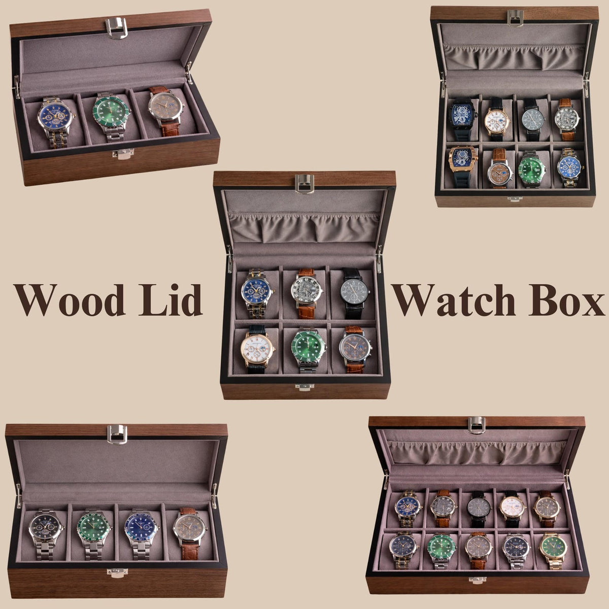 Engraved Wooden Watch Box for Men, Walnut Watch Organizer 3 4 6 8 10 Slot Wood Lid Watch Storage Case Gift for Husband Dad