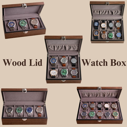 Engraved Wooden Watch Box for Men, Walnut Watch Organizer 3 4 6 8 10 Slot Wood Lid Watch Storage Case Gift for Husband Dad