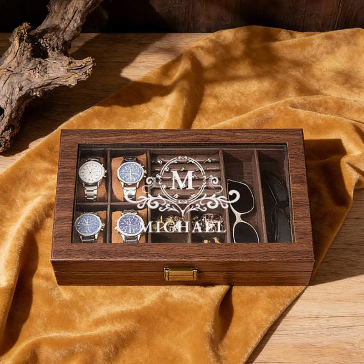 Custom Mens Storage Box,Men's Jewelry Box,Personalized Watch Box Holds Watches, Cufflinks, Sunglasses & More,Vintage Mens Gift,Gifts For Him