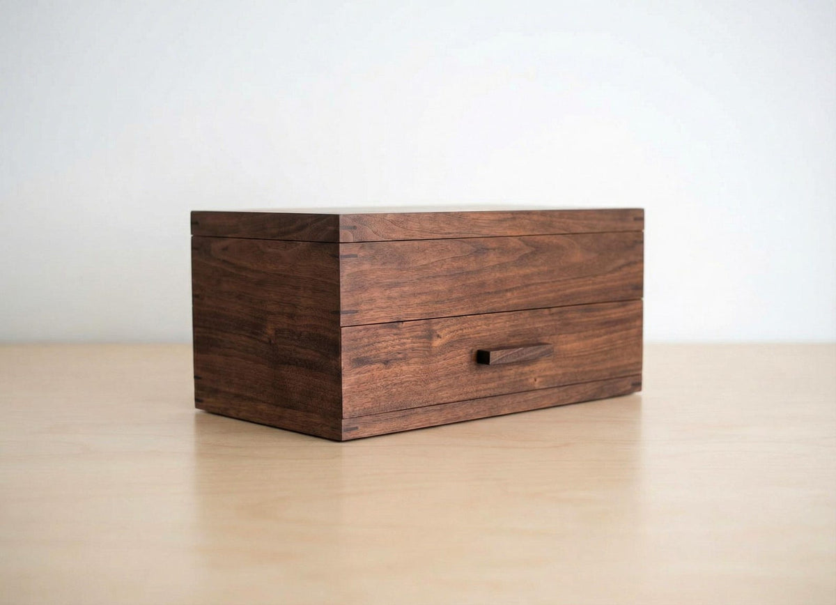 Watch Box with Drawer with 20 pockets-Dark walnut-Handmade