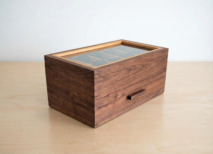 Watch Box with Drawer with 20 pockets-Dark walnut-Handmade