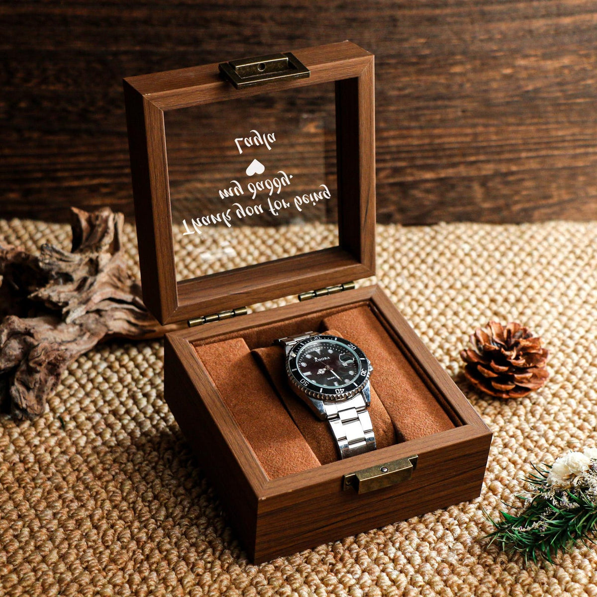 Personalized Engraved Wood Watch Box, Engraved Glass Box, Gifts for Boyfriends, Gifts for Him, Wedding Gifts for Men, Gifts for Husbands