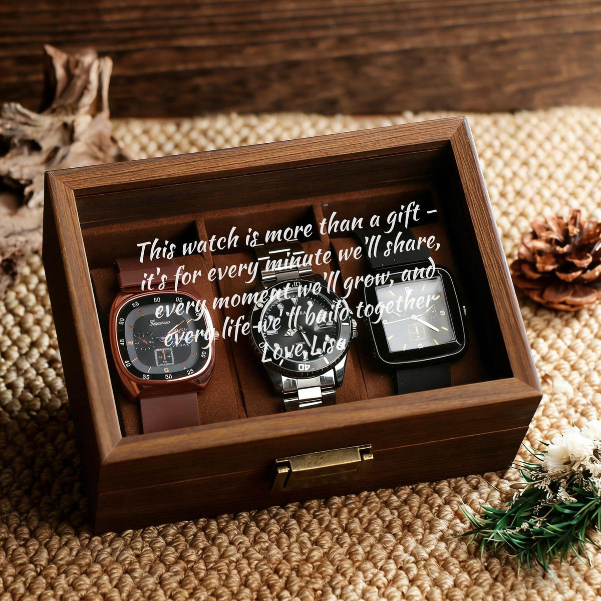 Personalized Engraved Wood Watch Box, Engraved Glass Box, Gifts for Boyfriends, Gifts for Him, Wedding Gifts for Men, Gifts for Husbands