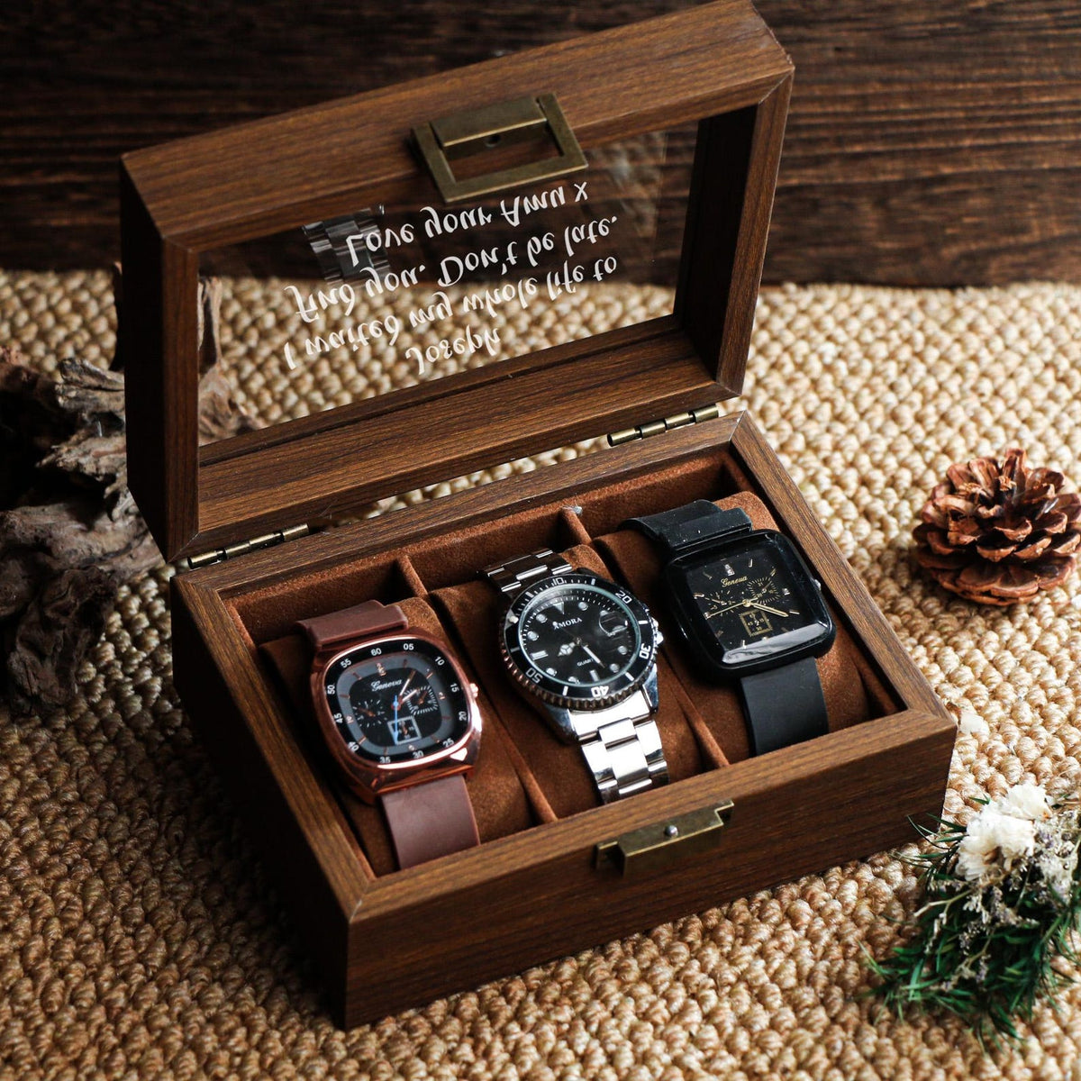 Personalized Engraved Wood Watch Box, Engraved Glass Box, Gifts for Boyfriends, Gifts for Him, Wedding Gifts for Men, Gifts for Husbands