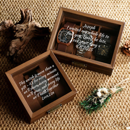 Personalized Engraved Wood Watch Box, Engraved Glass Box, Gifts for Boyfriends, Gifts for Him, Wedding Gifts for Men, Gifts for Husbands
