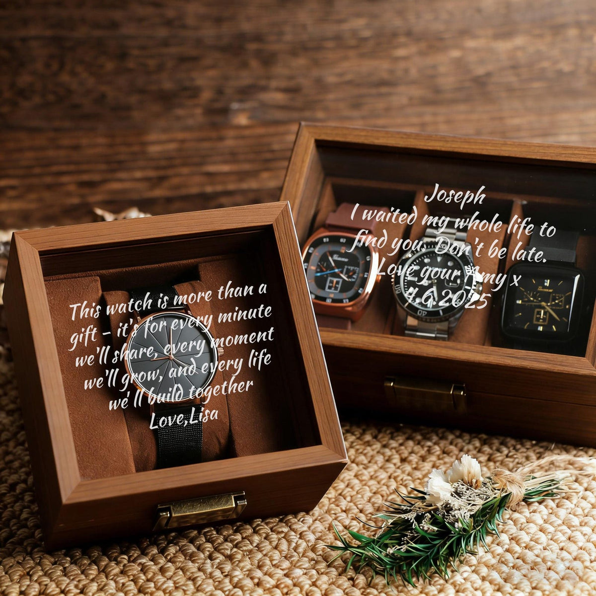 Personalized Engraved Wood Watch Box, Engraved Glass Box, Gifts for Boyfriends, Gifts for Him, Wedding Gifts for Men, Gifts for Husbands