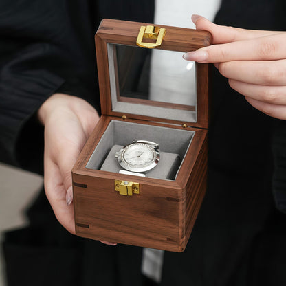 Walnut Wood Single Watch Box with Glass Lid, Luxury Watch Display Case, Handmade Wooden Watch Organizer, Gift for Men Husband Anniversary