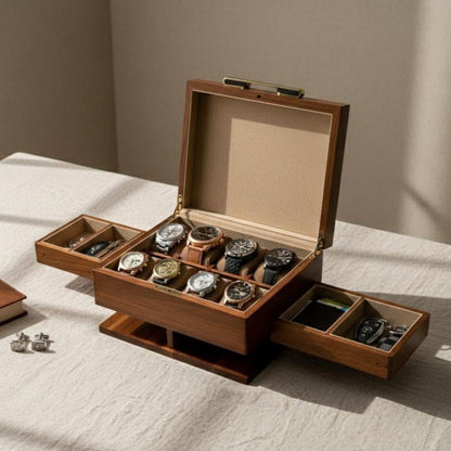 Men engraved jewelry organizers natural wood dresser top jewelry storage personalized husband 8 watch box for men vanity edc box