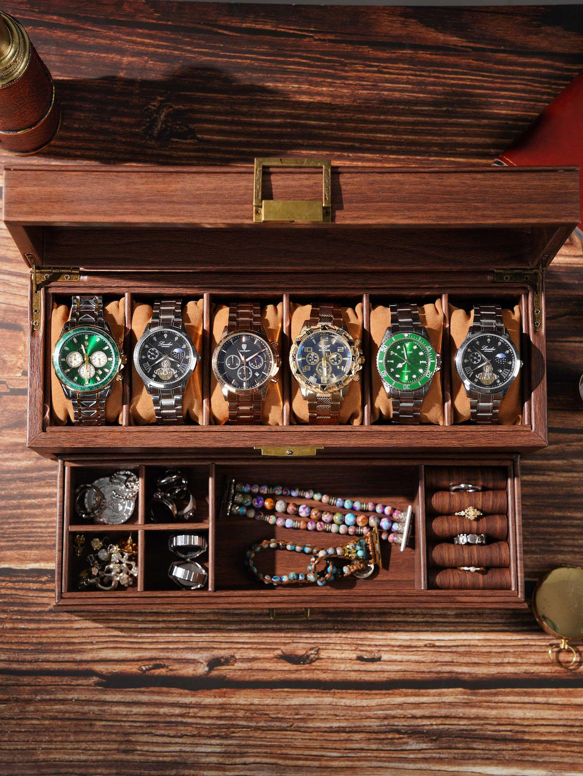 Personalized Watch Box for Men, Custom Engraved 6 Watch Organizer with Glass Lid, Wooden Display Case, Bulk Groomsmen Wedding Gift