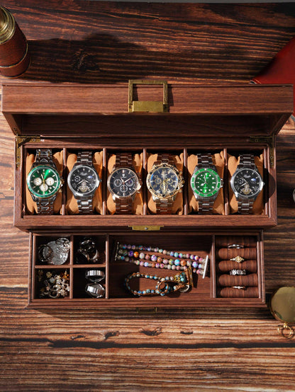 Personalized Watch Box for Men, Custom Engraved 6 Watch Organizer with Glass Lid, Wooden Display Case, Bulk Groomsmen Wedding Gift