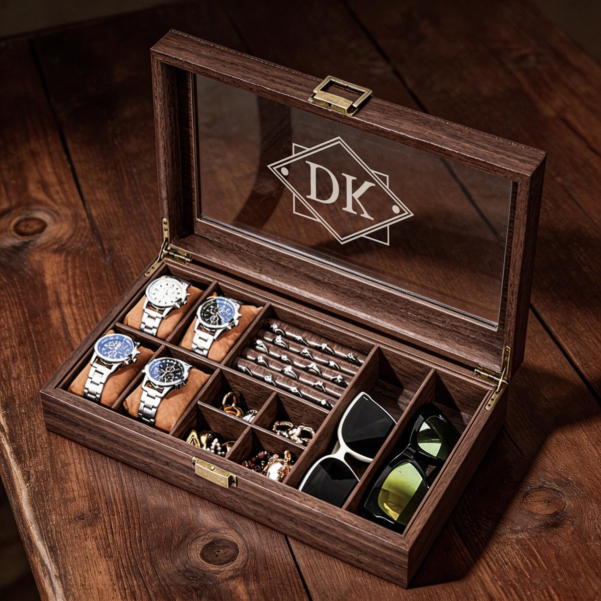 Custom Mens Storage Box,Men's Jewelry Box,Personalized Watch Box Holds Watches, Cufflinks, Sunglasses & More,Vintage Mens Gift,Gifts For Him