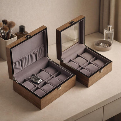 Engraved Wooden Watch Box for Men, Walnut Watch Organizer 3 4 6 8 10 Slot Wood Lid Watch Storage Case Gift for Husband Dad