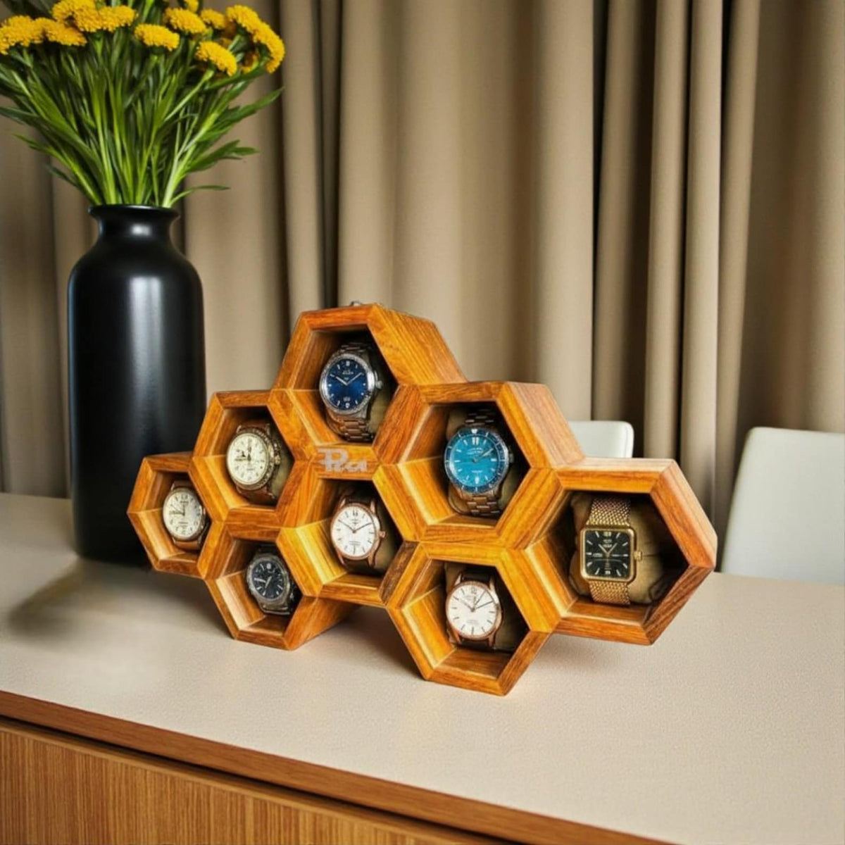 Honeycomb Wooden Watch Box | Handcrafted Hexagon Organizer