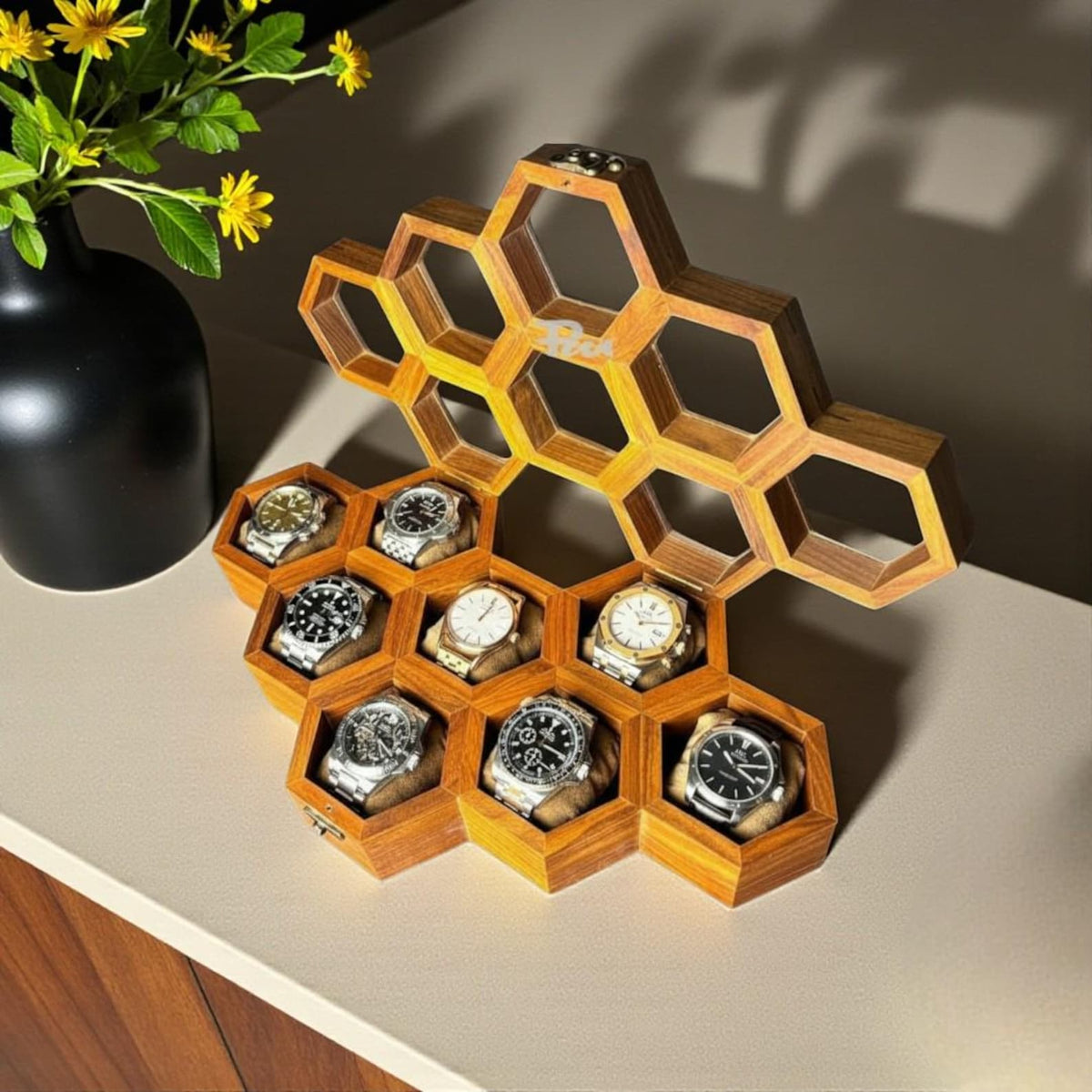 Honeycomb Wooden Watch Box | Handcrafted Hexagon Organizer