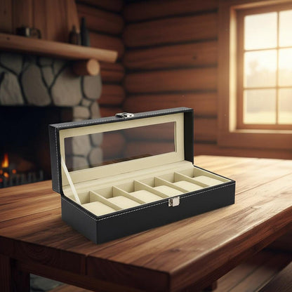 PU Leather Watch Display & Storage Box with Glass Top, Men's Watch Collection Organizer Case, Watch Holder Display Box, Gift for Him