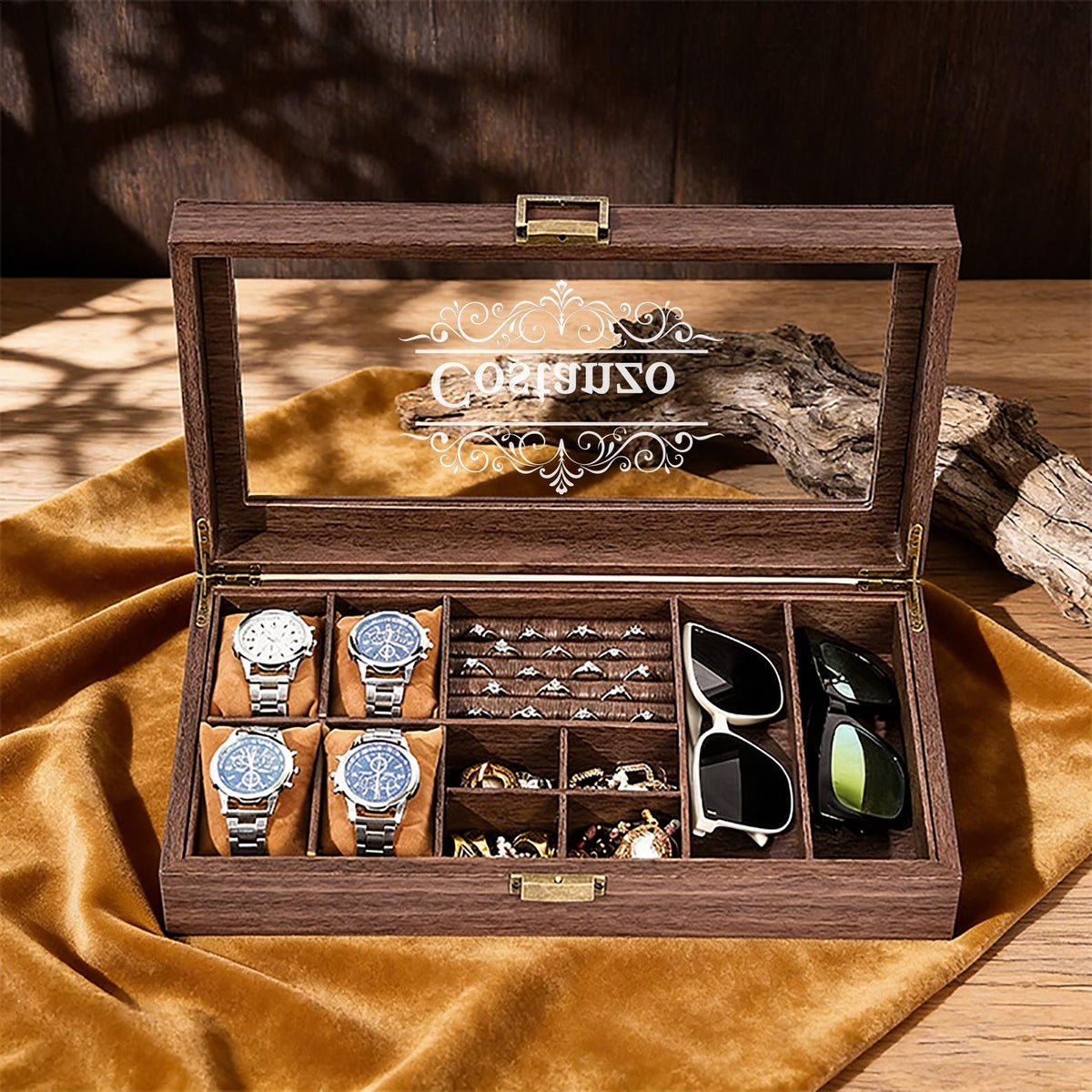 Custom Mens Storage Box,Men's Jewelry Box,Personalized Watch Box Holds Watches, Cufflinks, Sunglasses & More,Vintage Mens Gift,Gifts For Him