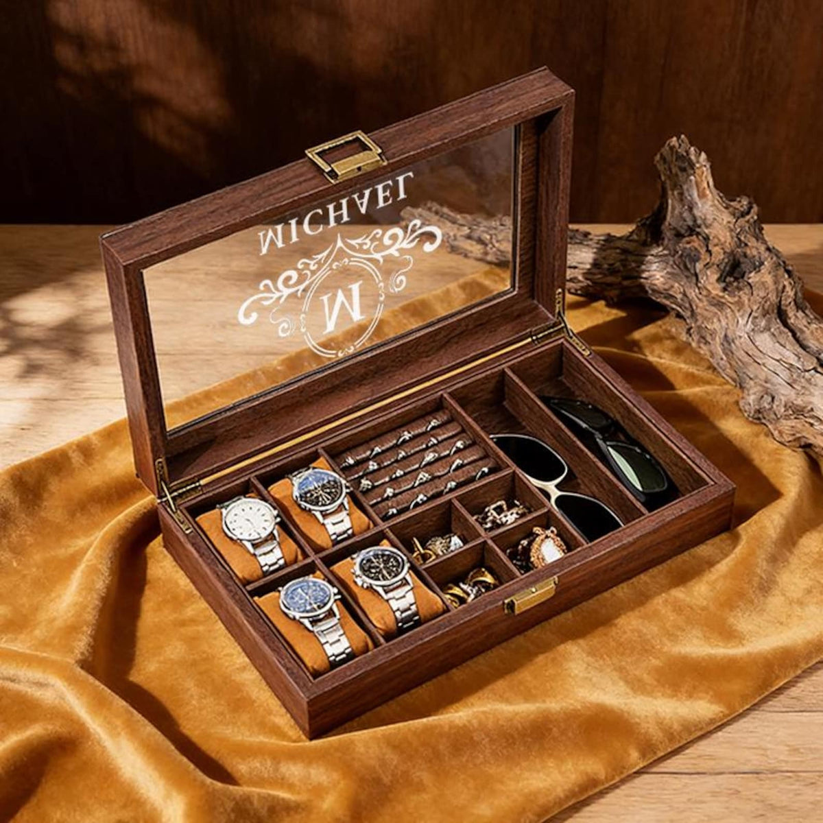 Custom Mens Storage Box,Men's Jewelry Box,Personalized Watch Box Holds Watches, Cufflinks, Sunglasses & More,Vintage Mens Gift,Gifts For Him