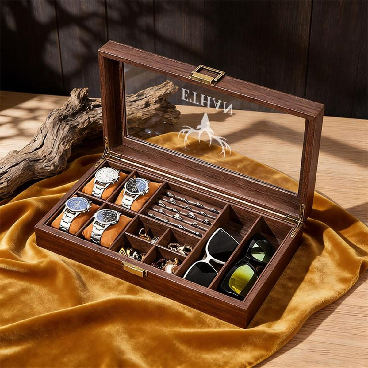 Custom Mens Storage Box,Men's Jewelry Box,Personalized Watch Box Holds Watches, Cufflinks, Sunglasses & More,Vintage Mens Gift,Gifts For Him