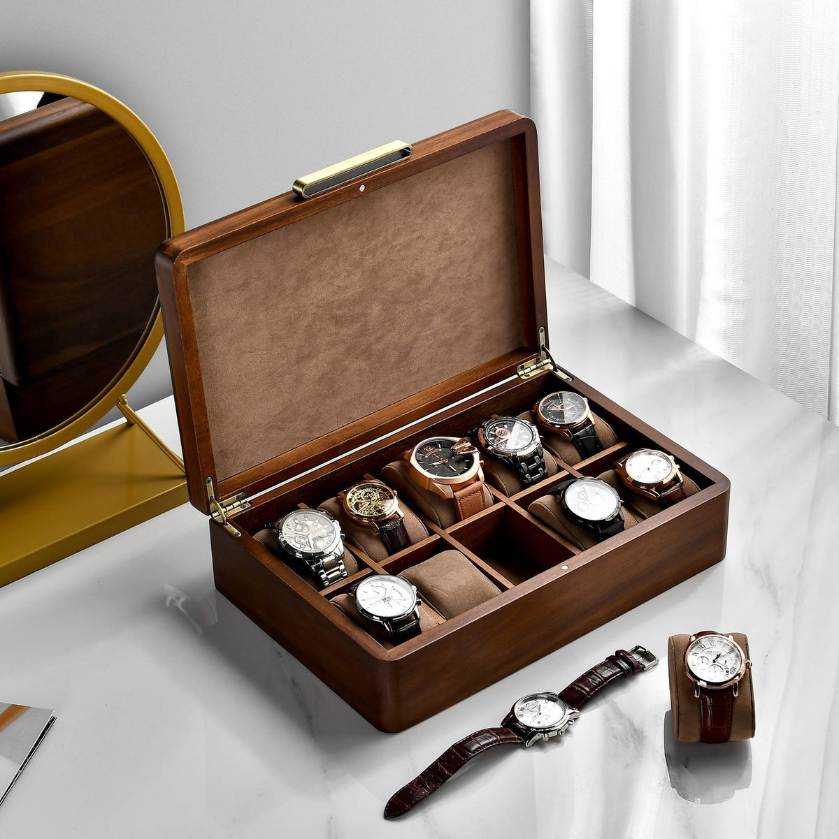 Engraved Wooden Watch Box for Men Promotion Gift Acacia Display Organizer Ten Slot Velvet Interior Collector’s Edition Luxury Office Decor