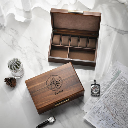 Watch Box For Men Clothing Accessories and Watches Storage Box with 5 Slots Best Wood Organizer for Jewelry and Watch Holder Valentine Gift
