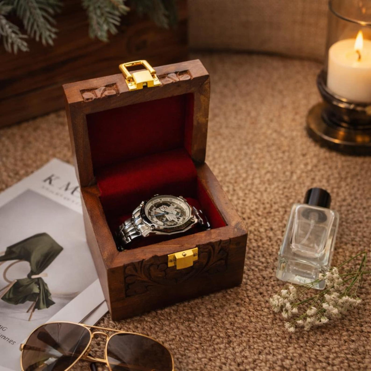 Engraved Wooden Watch Box With Lock: 1 Slot Jewelry Organizer & Special Gift for Loved Ones