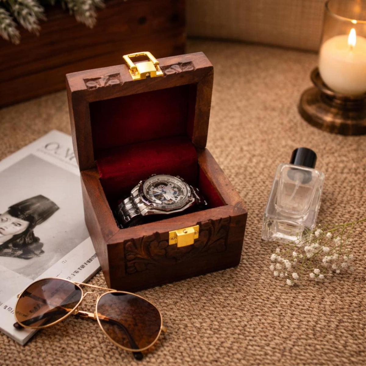 Engraved Wooden Watch Box With Lock: 1 Slot Jewelry Organizer & Special Gift for Loved Ones