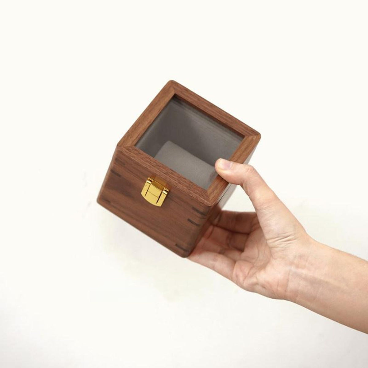 Walnut Wood Single Watch Box with Glass Lid, Luxury Watch Display Case, Handmade Wooden Watch Organizer, Gift for Men Husband Anniversary